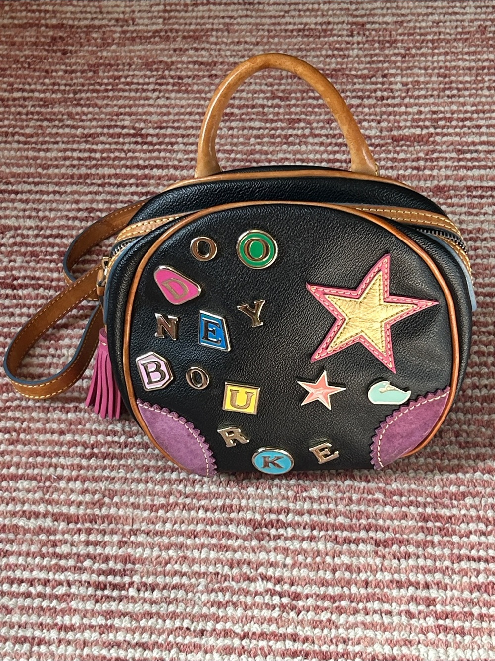 Dooney & Bourke Black Patchwork Star Accent Backpack Logan
